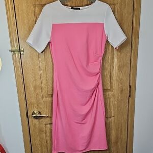 Chic Pink and Gray Midi Dress